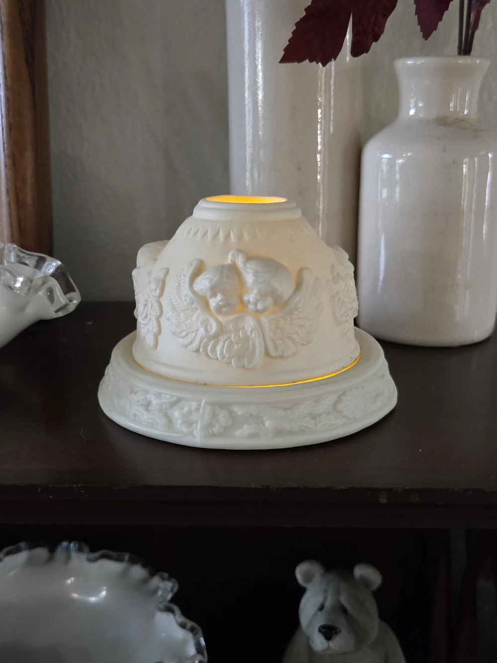 Vintage 1998 Hermitage Pottery Angel Cherub Candle Lamp | Cottagecore Decor